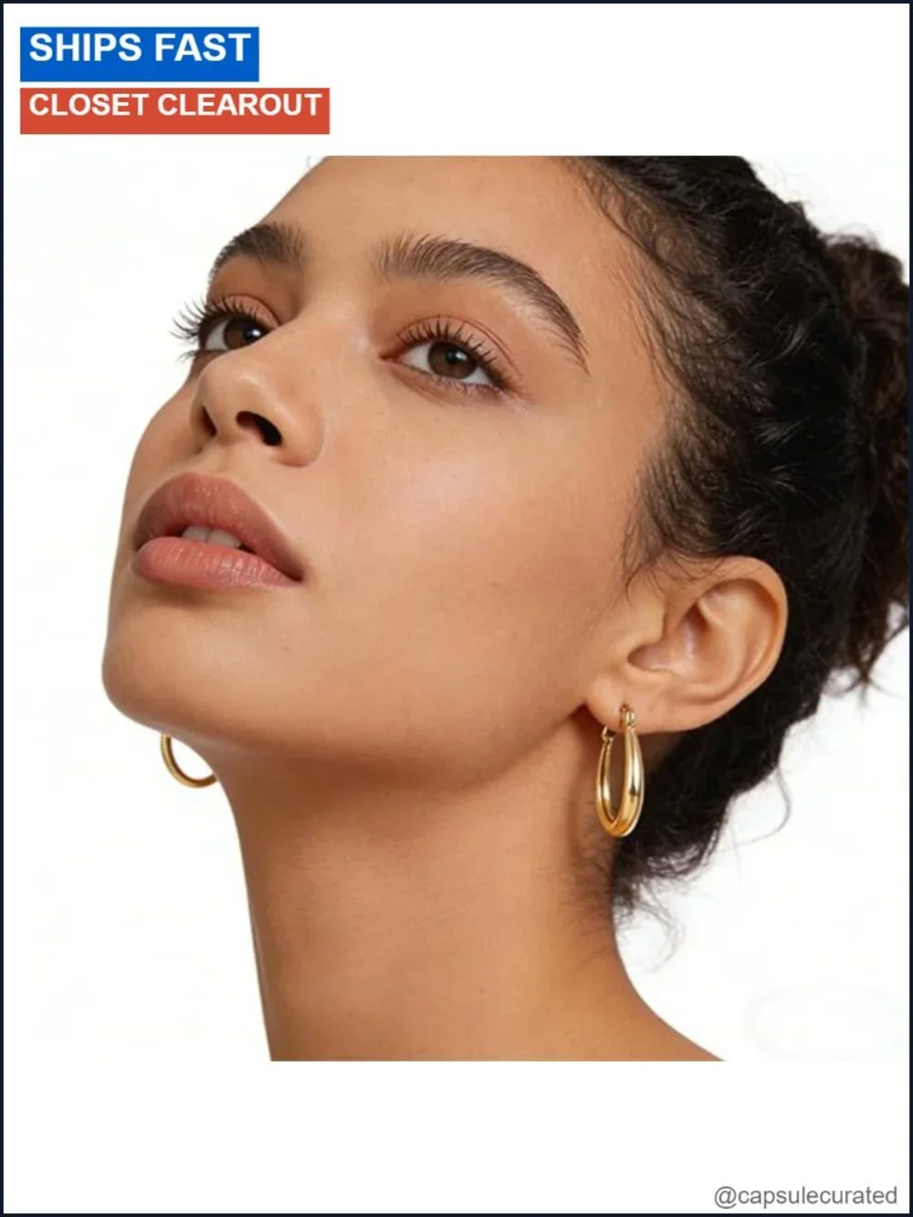 14K Gold Plated U-Shaped Hoop Earrings Women Minimalist Everyday 14K Gold Plated